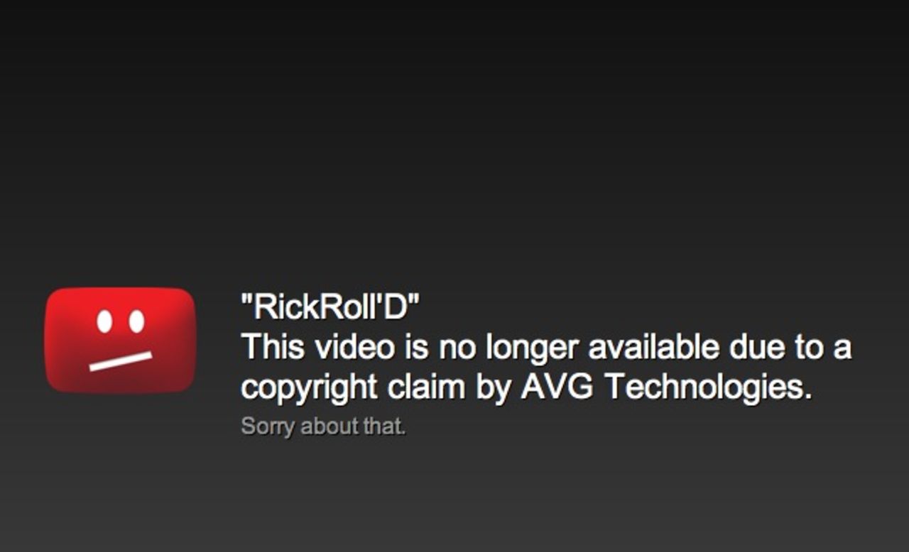 RickRolled-videon borttagen från YouTube