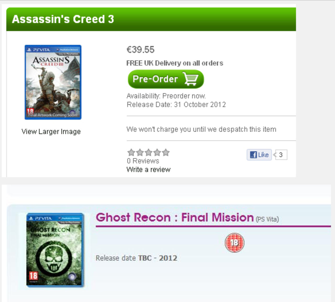 Återförsäljare listar Ghost Recon och Assassin's Creed