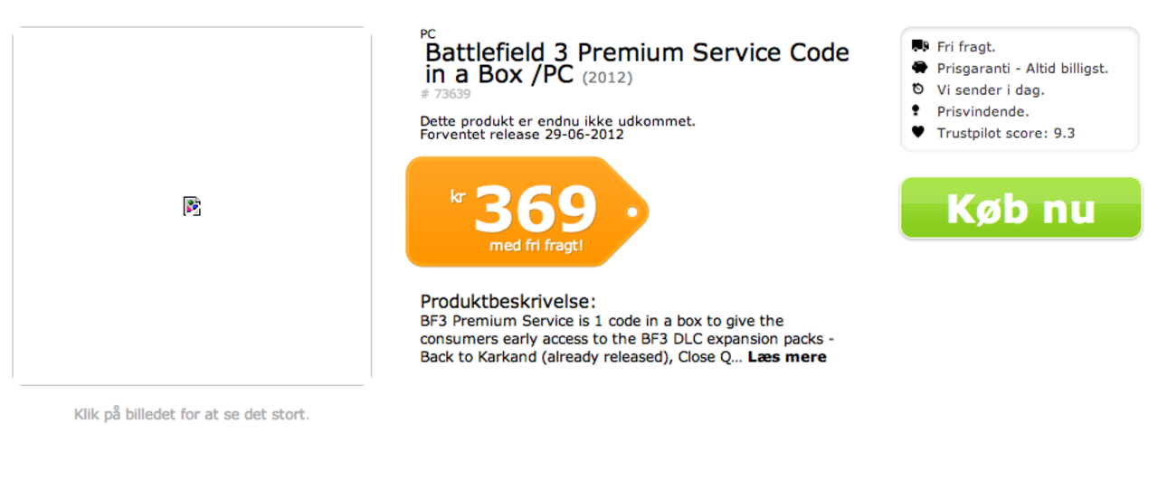 Webbshop listar Battlefield 3 Premium