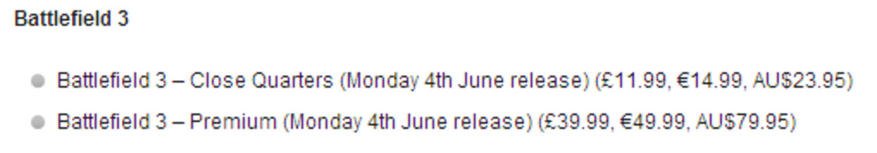 Pris och datum för premiumtjänsten för Battlefield