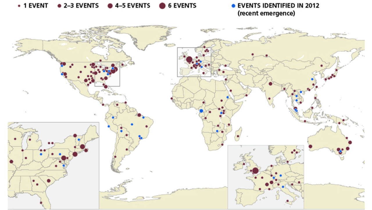 Karta över var djur smittar människor