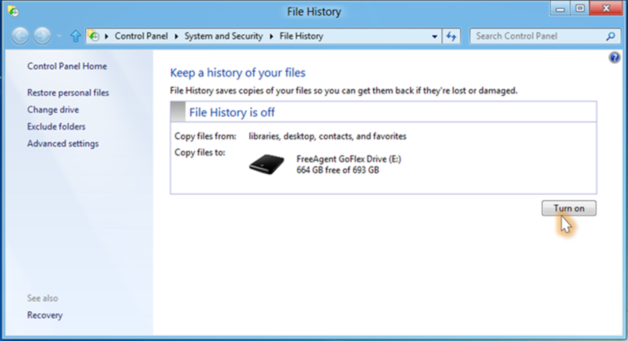 Microsoft skapar filhistorik till Windows 8