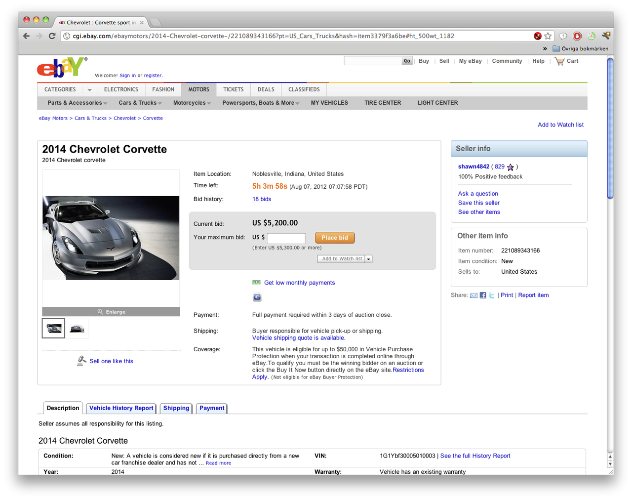 Snubbe säljer Corvette som ej har presenterats på eBay