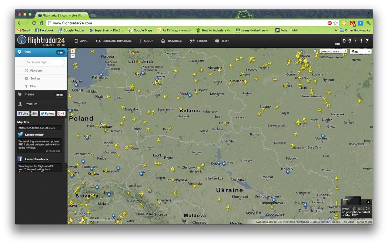 Flightradar24 nedstängda i Vitryssland