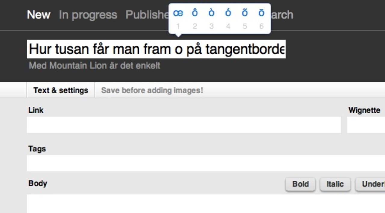 Hur tusan får man fram õ på tangentbordet?