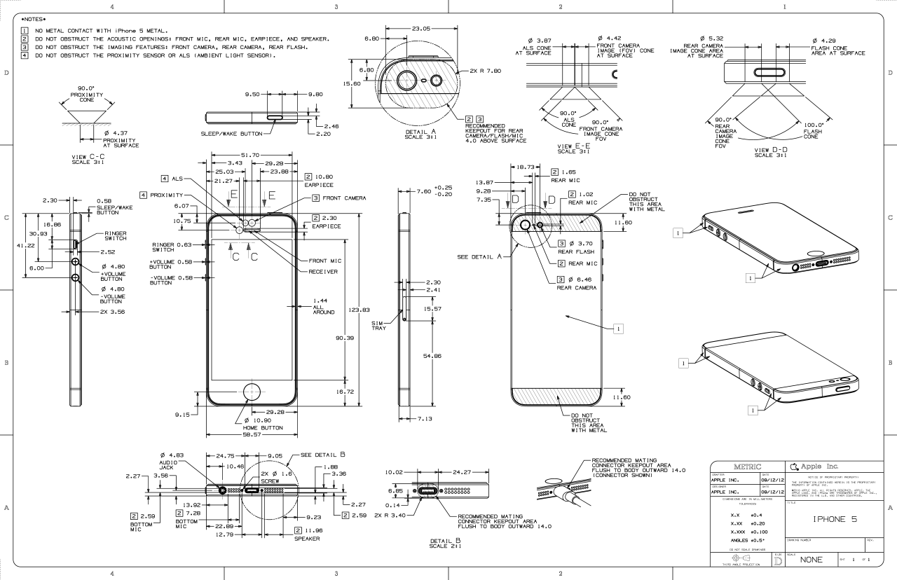 Här är ritningen för iPhone 5