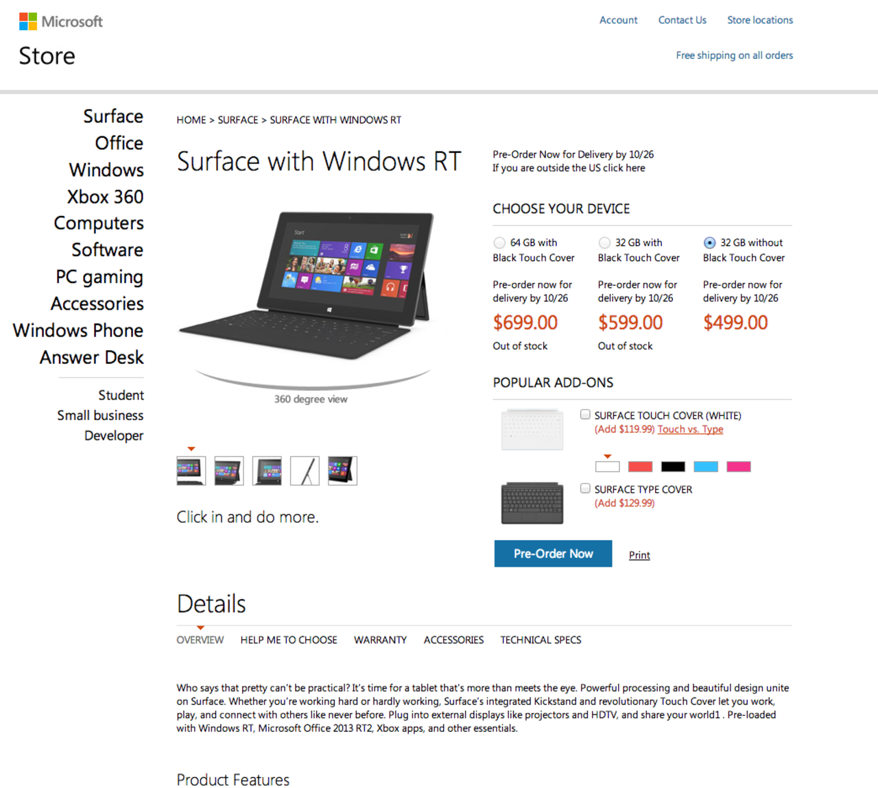 500 dollar för Microsoft Surface med Windows RT