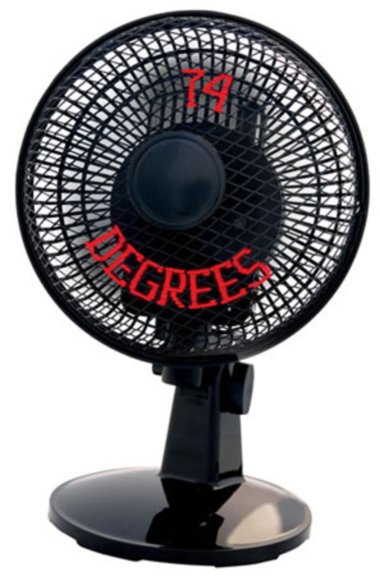 Fläkt visar temperatur med svävande text