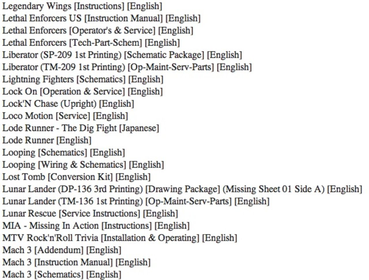 Ett gäng arkadmanualer