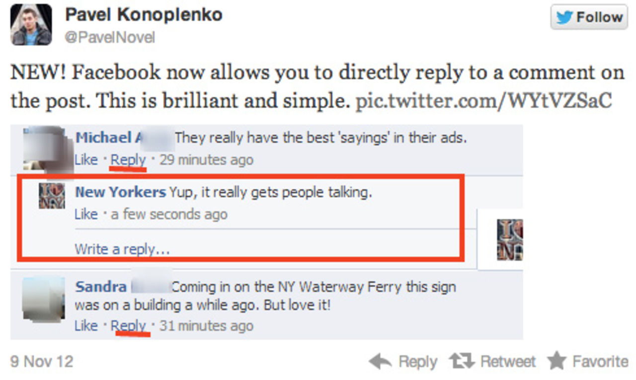 Trådade kommentarer på Facebook