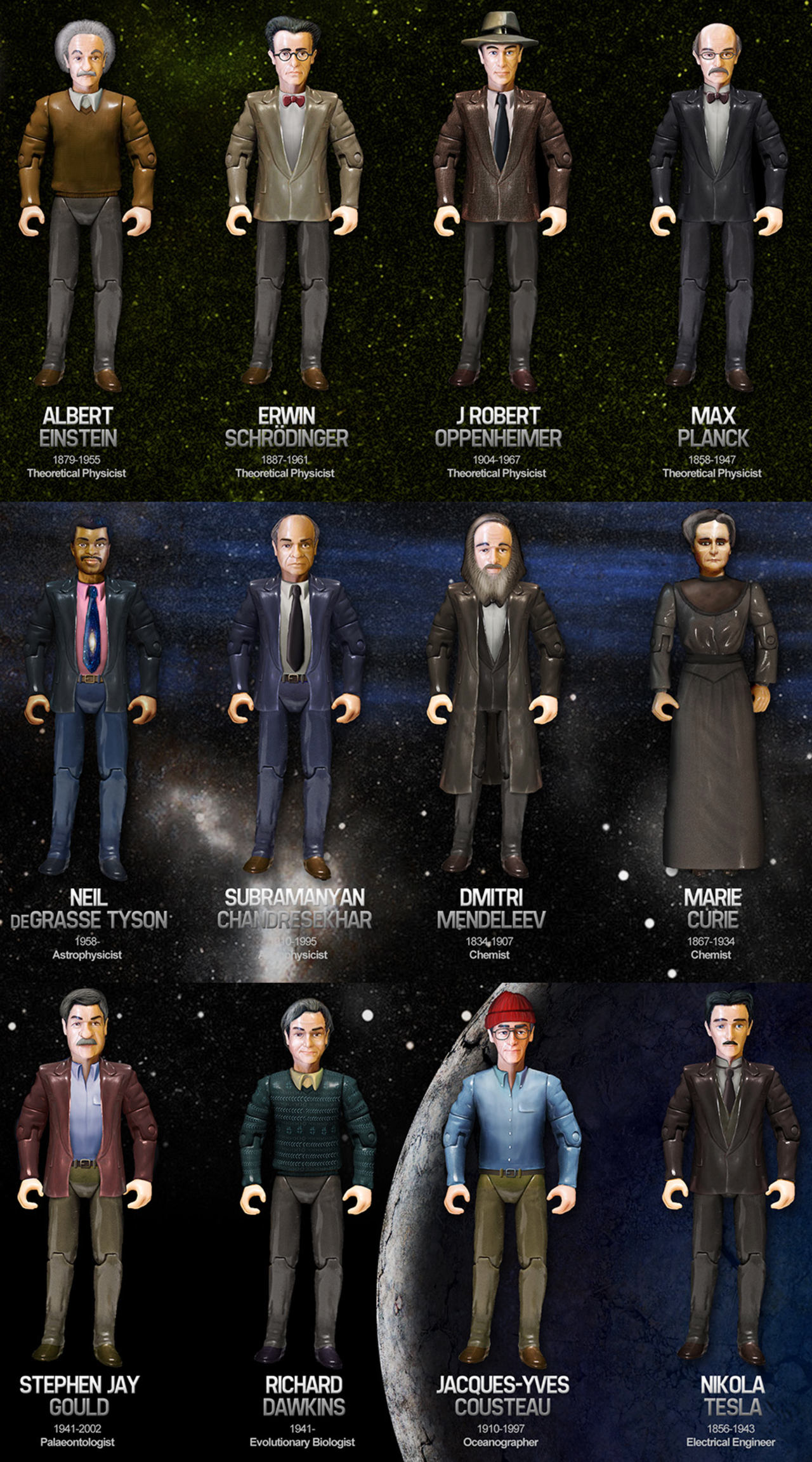 Vetenskaps-snubbar som actionfigurer