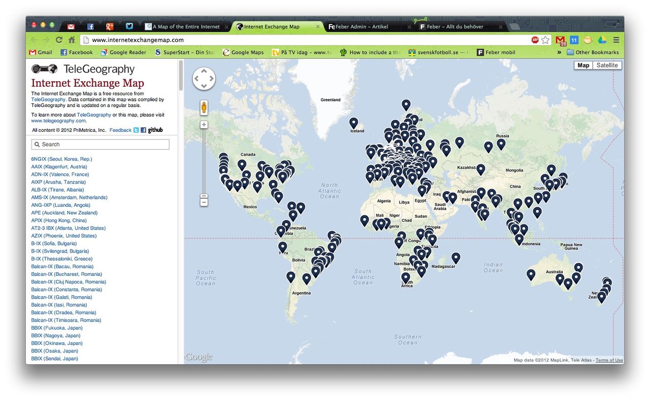 En karta över internet