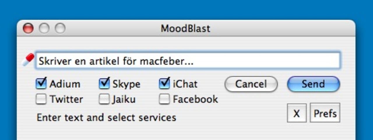 Byt status på Facebook, iChat, Adium m.m. –samtidigt