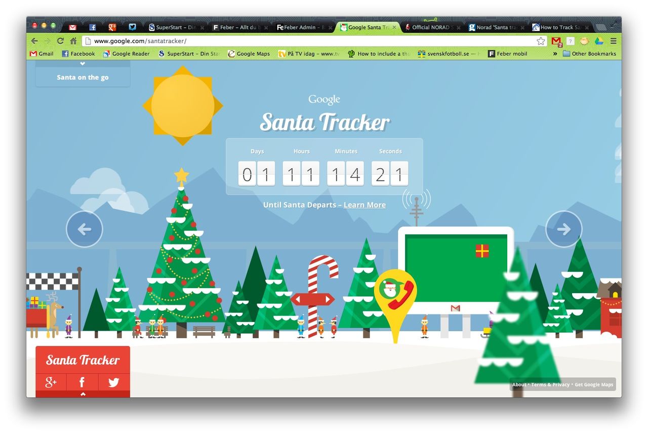 Följ tomten med Google eller Bing
