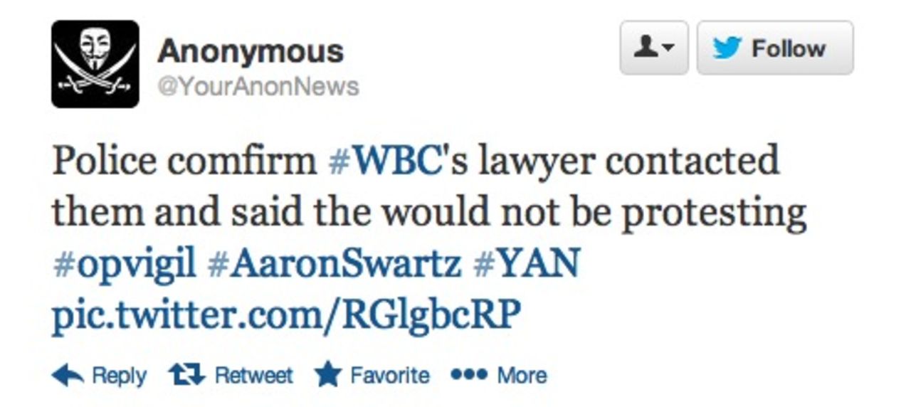 Anonymous hindrade Westboro Baptist Church