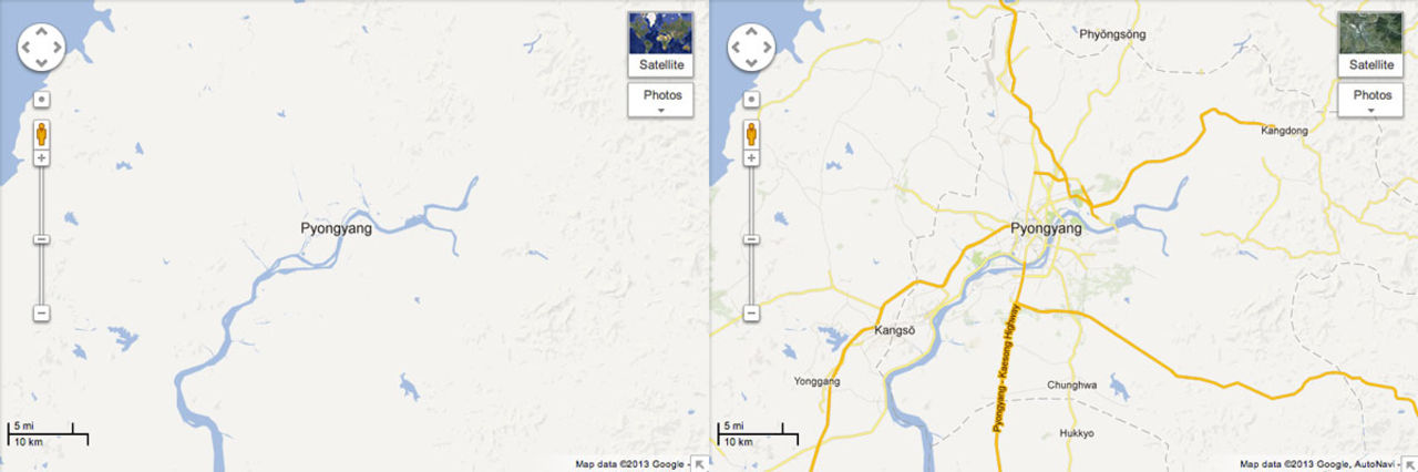 Bättre Nordkorea-kartor i Google Maps