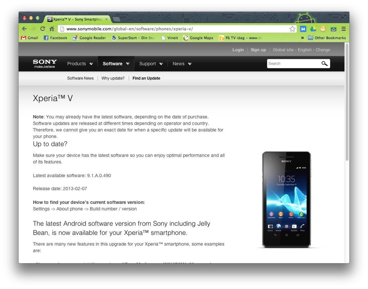 Jelly Bean på gång till Sony Xperia T och V