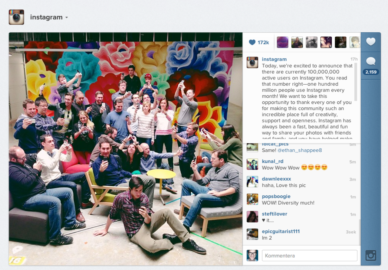 Instagram når 100 miljoner användare