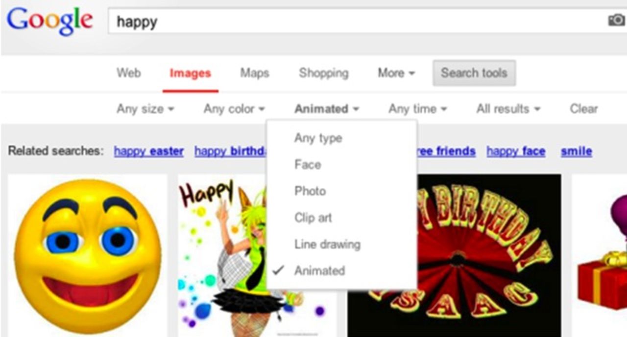 Sök efter animerade GIF-filer via Google Images