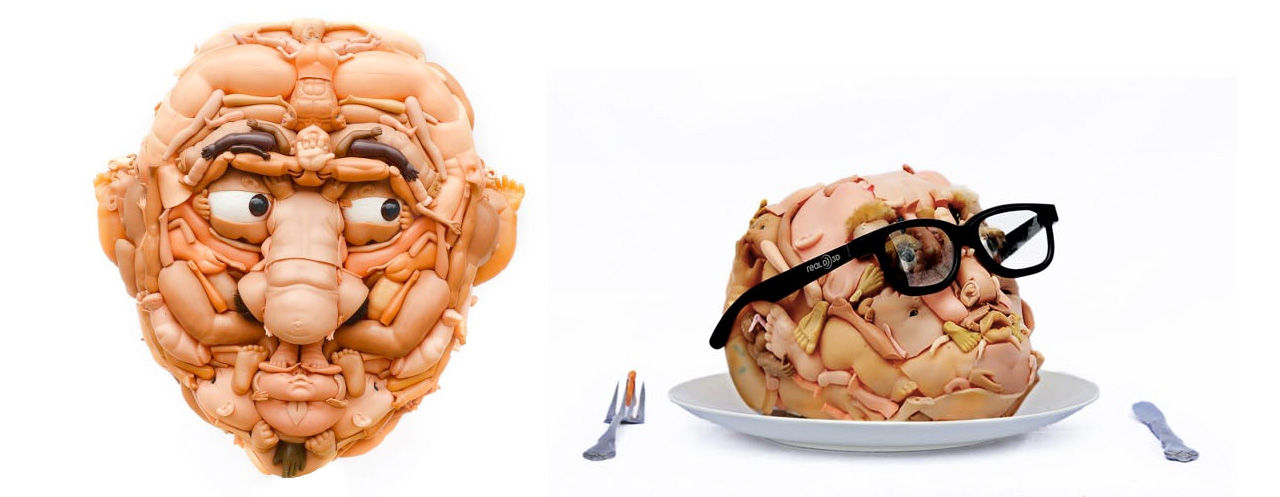 Läskiga ansikten gjorda av plastdockor