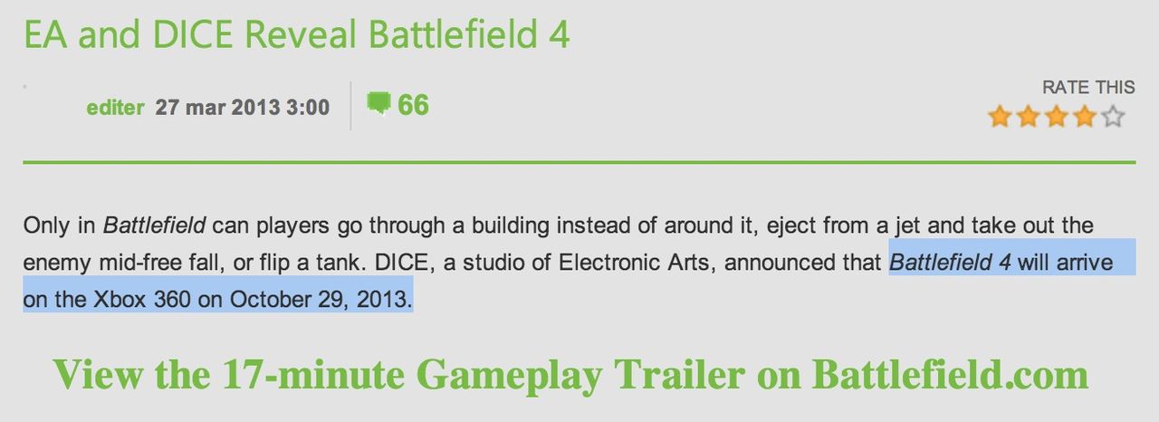 Släppdatum för Battlefield 4