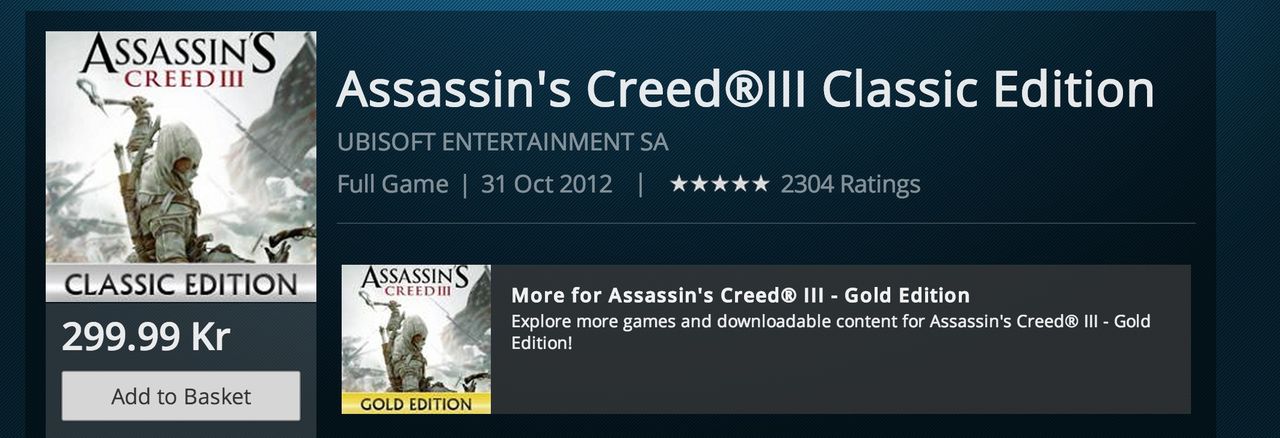 Billigare Assassin's Creed 3 på PSN