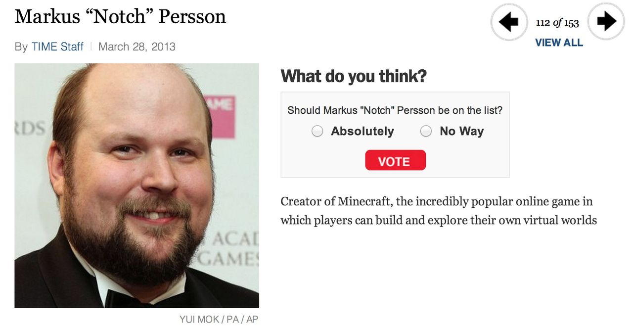 Rösta in Notch i Times TIME 100