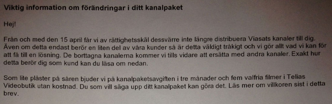 Telia blir av med Viasat-kanaler
