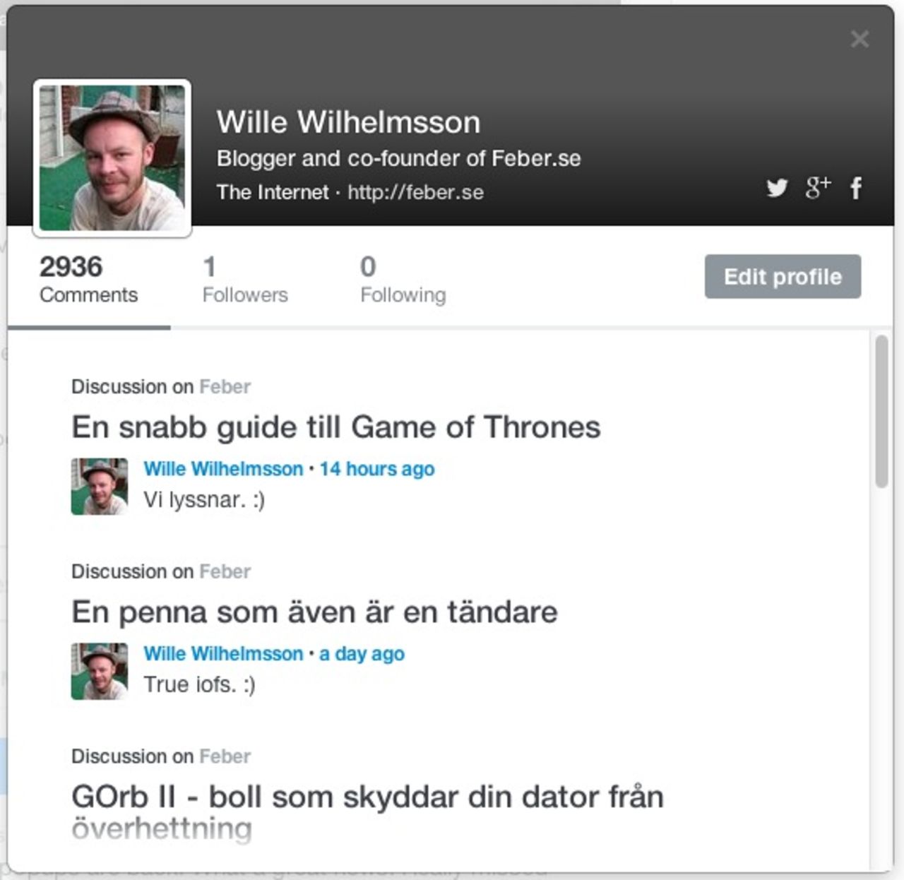 Nya profilsidor på Disqus