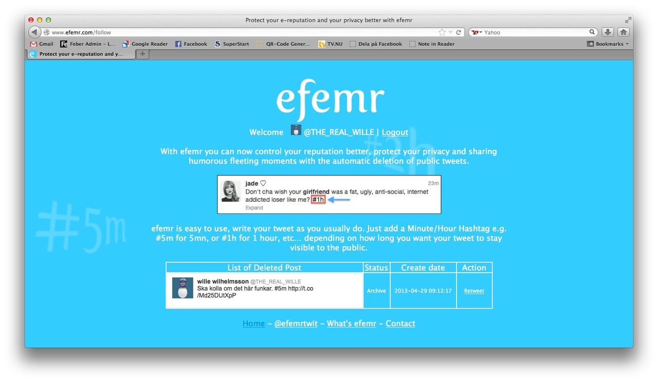 Skicka tweets som raderas med Efemr