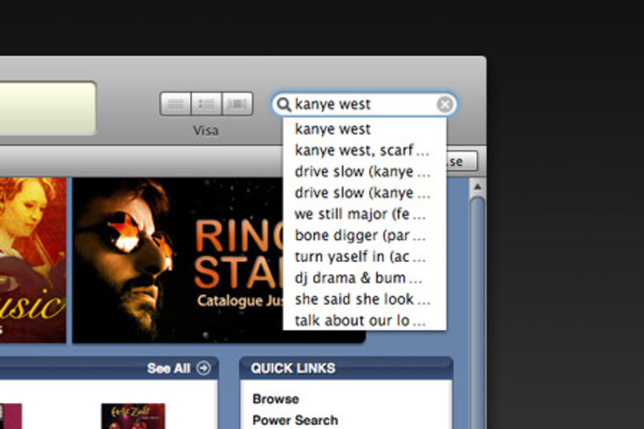 iTunes Store ger förslag på sökning