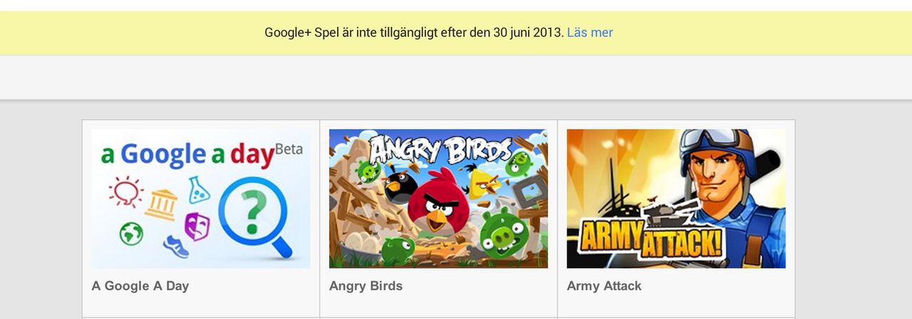 Spel tas bort från Google+