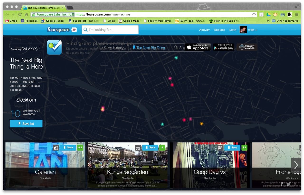FourSquare Time Machine visar alla dina incheckningar