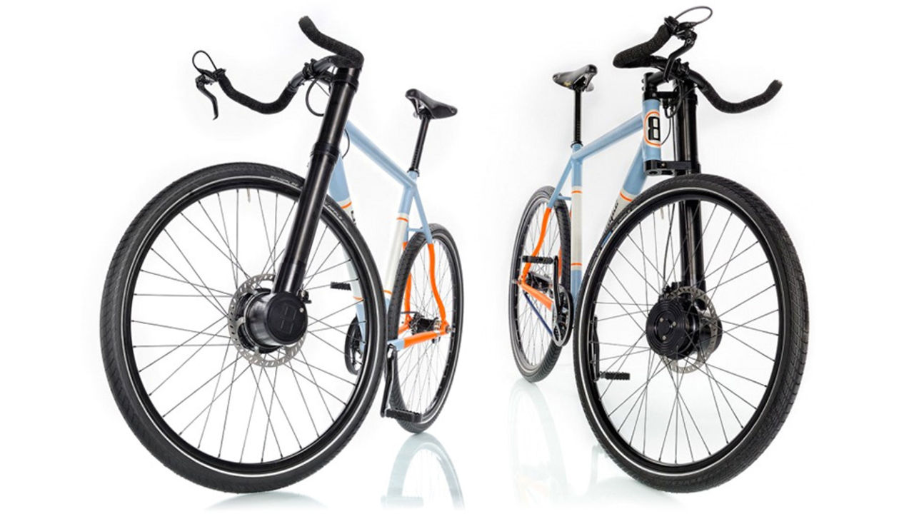 El-cykel med motorn i framgaffeln