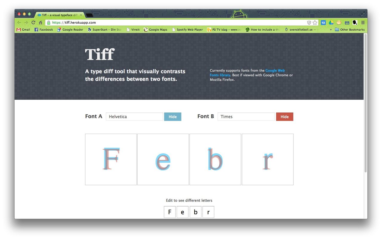 Kolla in skillnader mellan typsnitt med Tiff