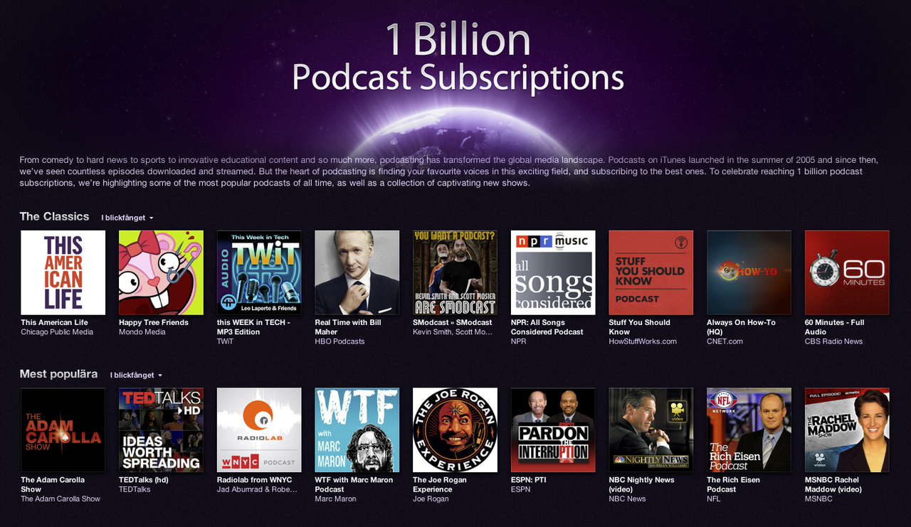 Apple firar 1 miljard podcast-prenumerationer