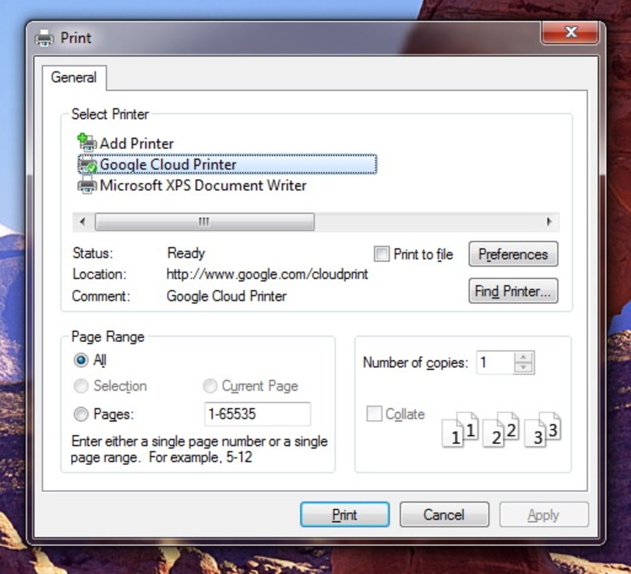 Google Cloud Print till Windows
