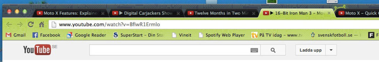 YouTube får play-ikon i tabb-fliken