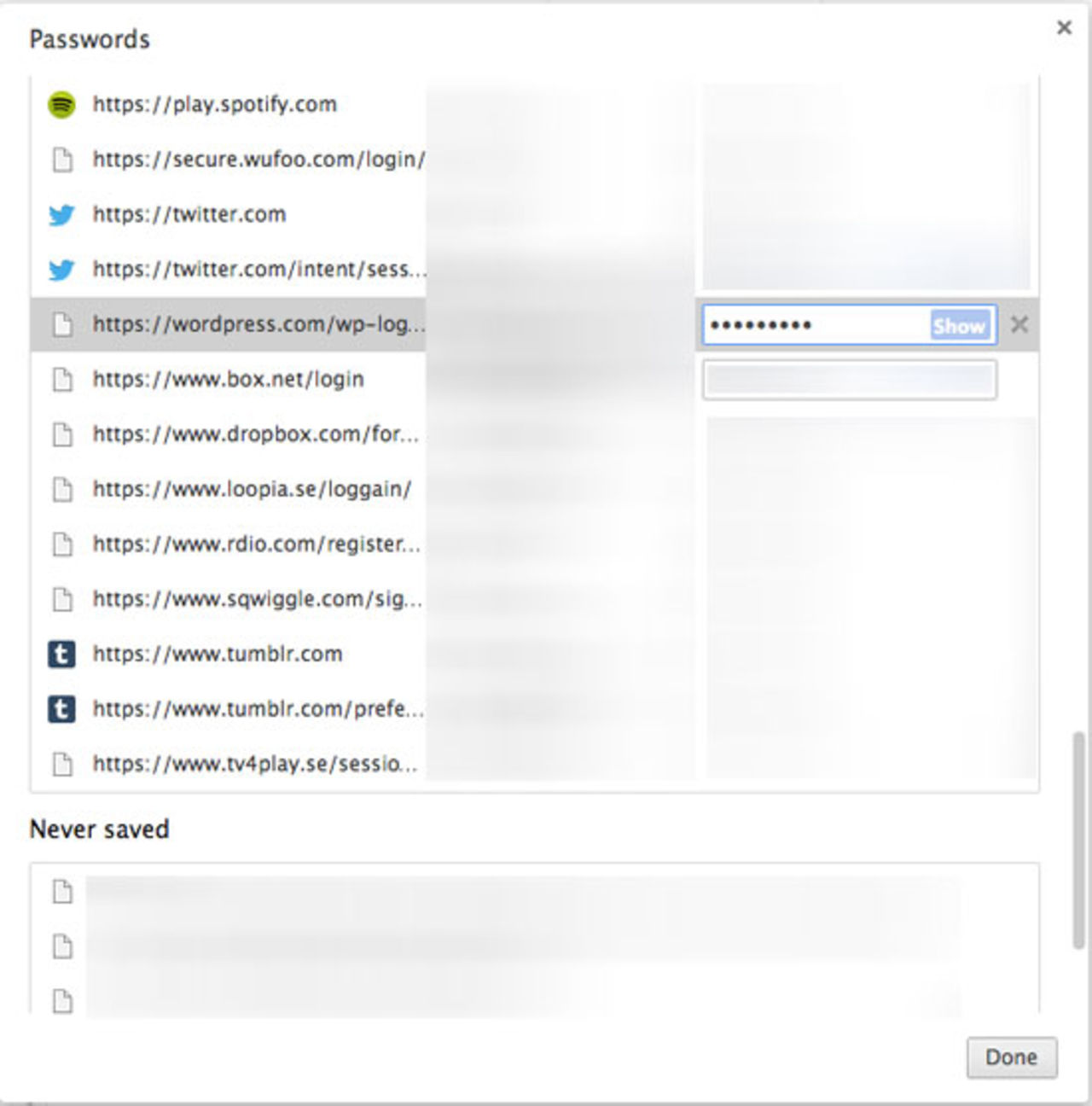 Chrome visar användarnamn och lösenord i klartext