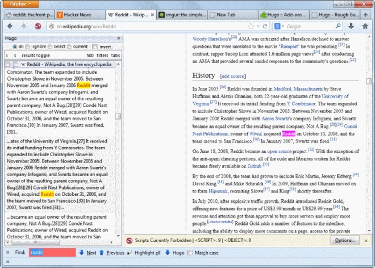 Hugo söker igenom dina Firefox-flikar