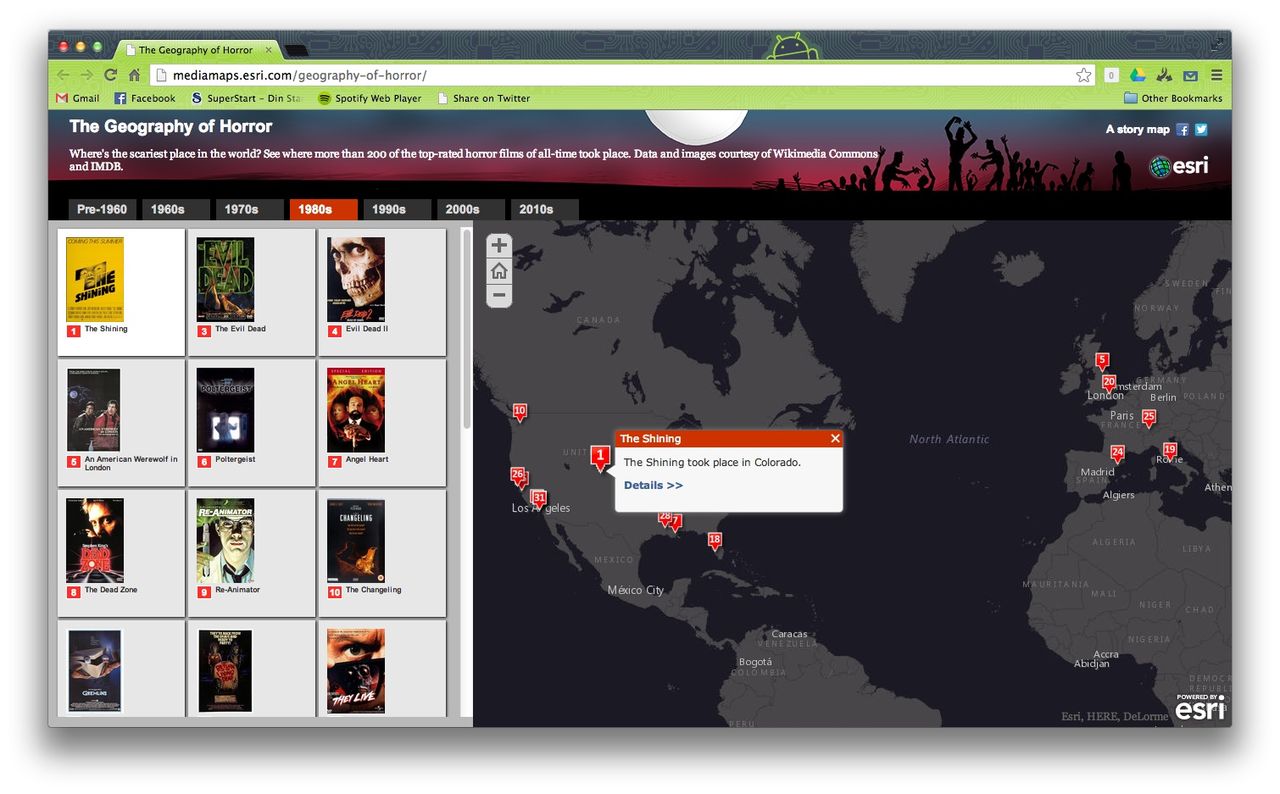 Världskarta över skräckfilmer