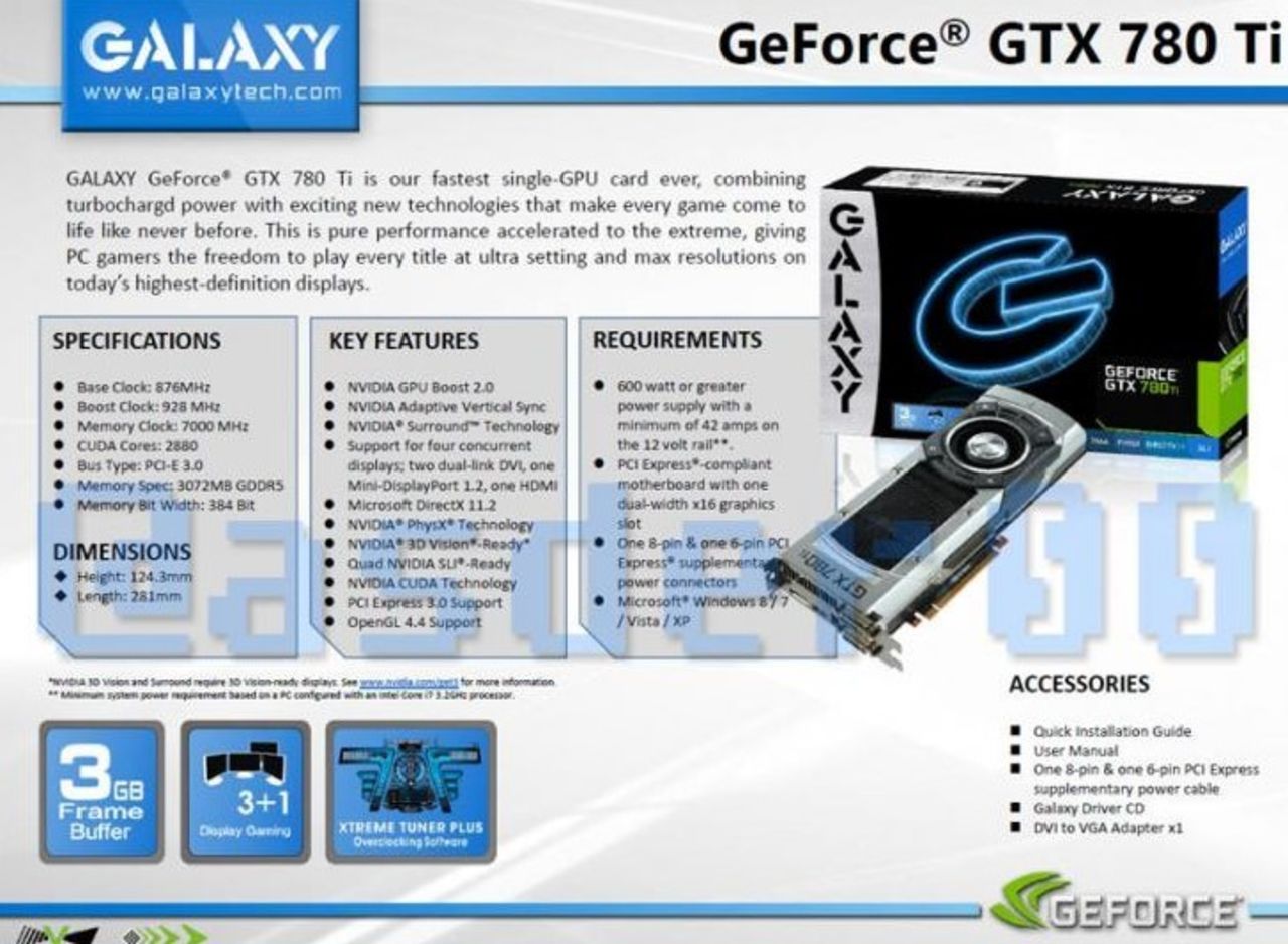 GeForce GTX 780 Ti specifikationer läcker ut