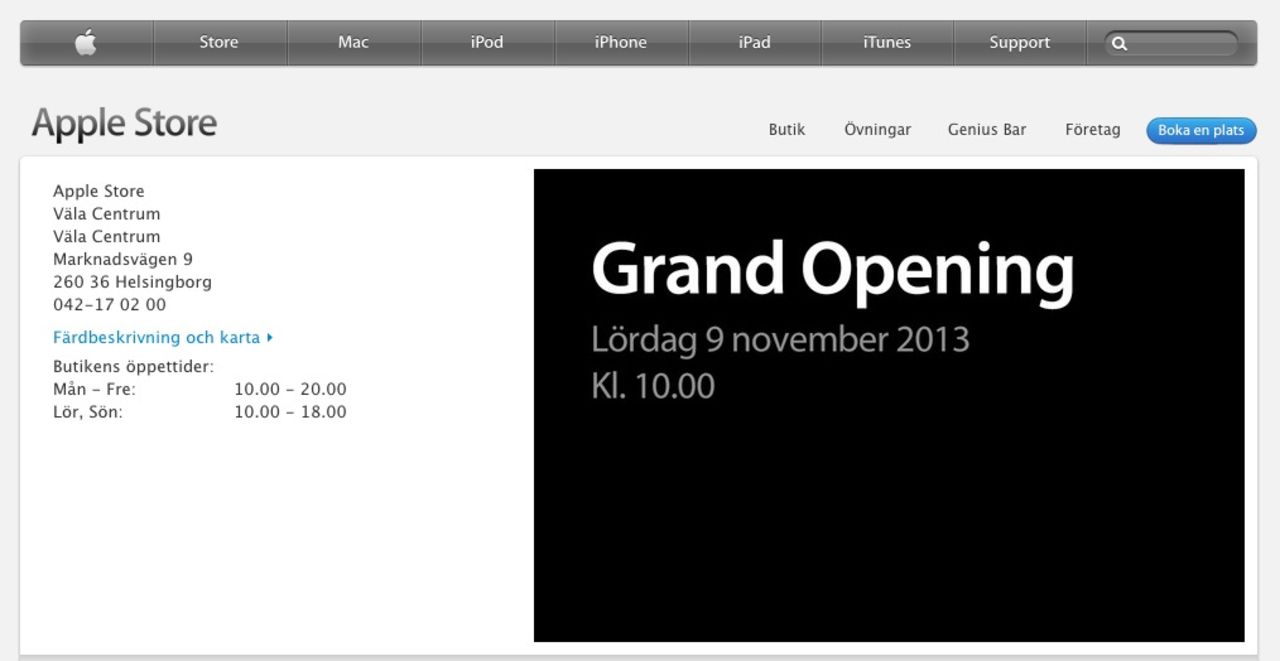 Apple Store Väla Centrum öppnar på Lördag