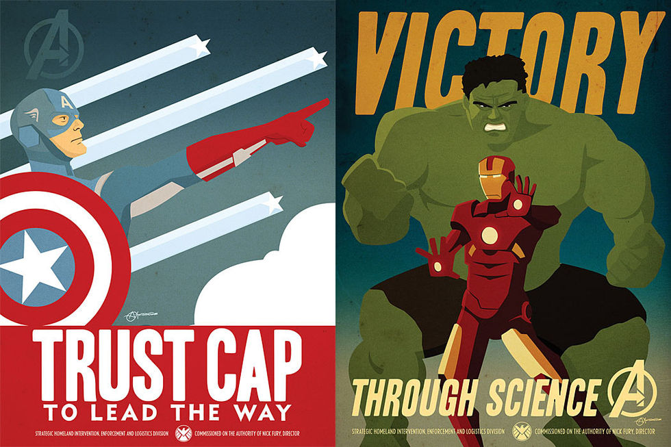 Marvel-affischer i propaganda-anda