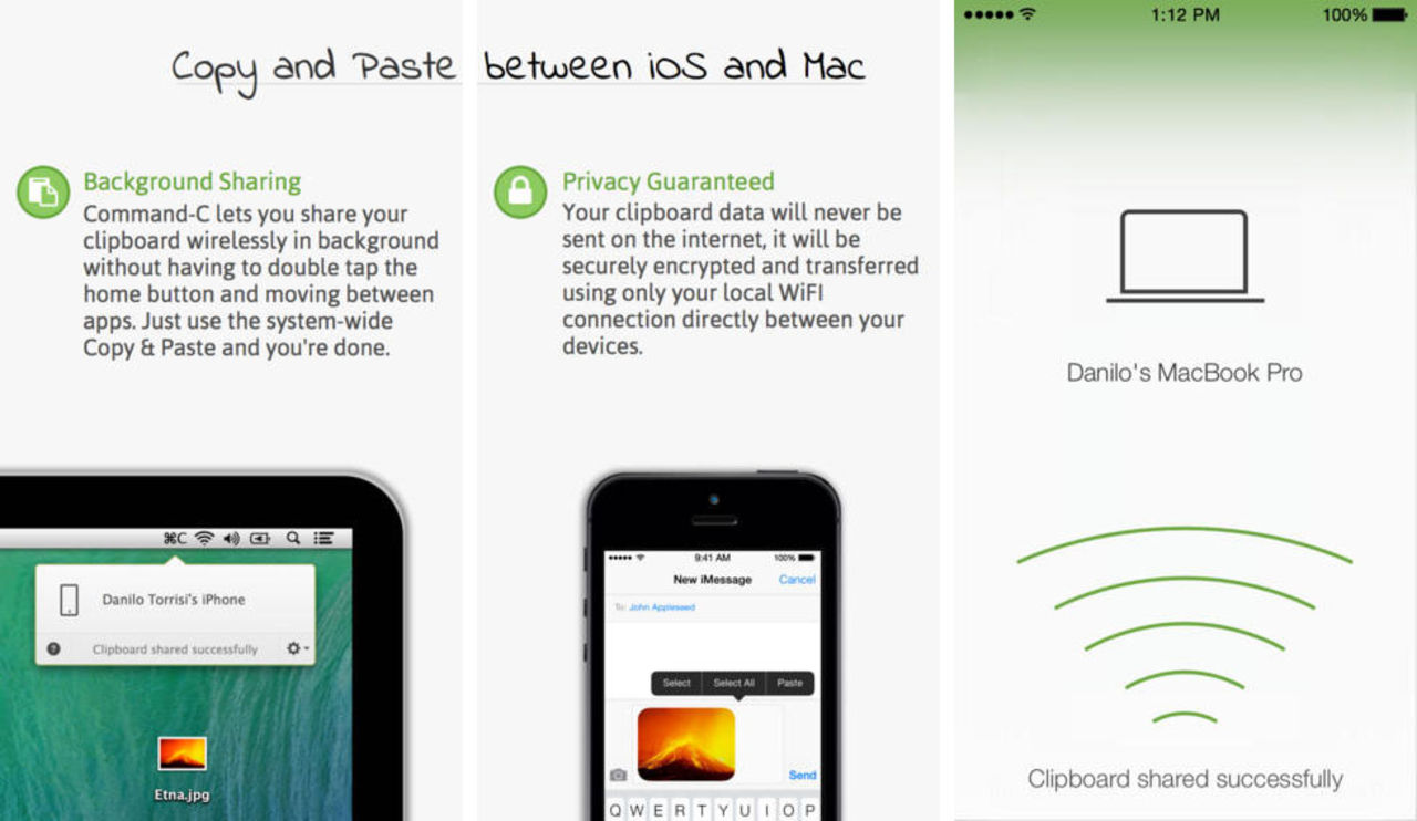 Kopiera text mellan iPhone och Mac med Command-C