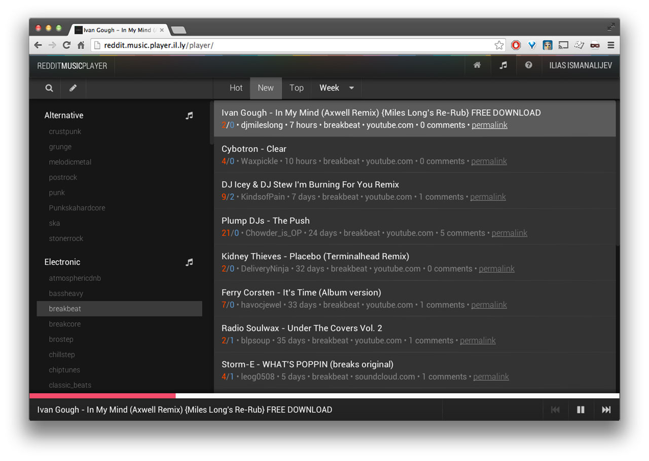 Spela musik från Reddit. Med ny spelare. Tjock /