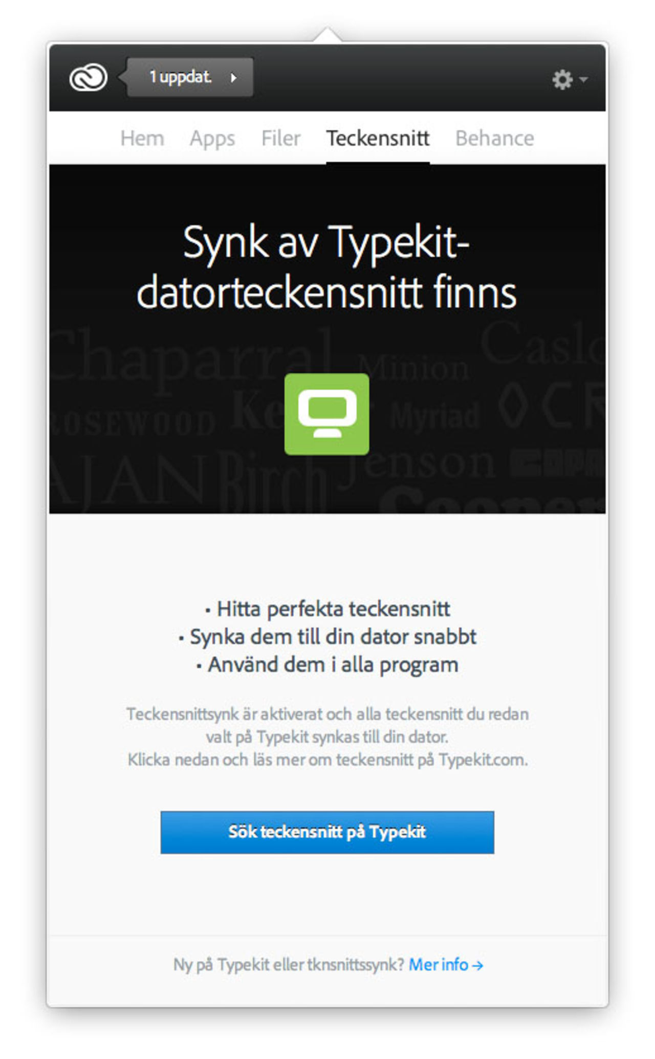 Typekit via Creative Cloud uppdateras