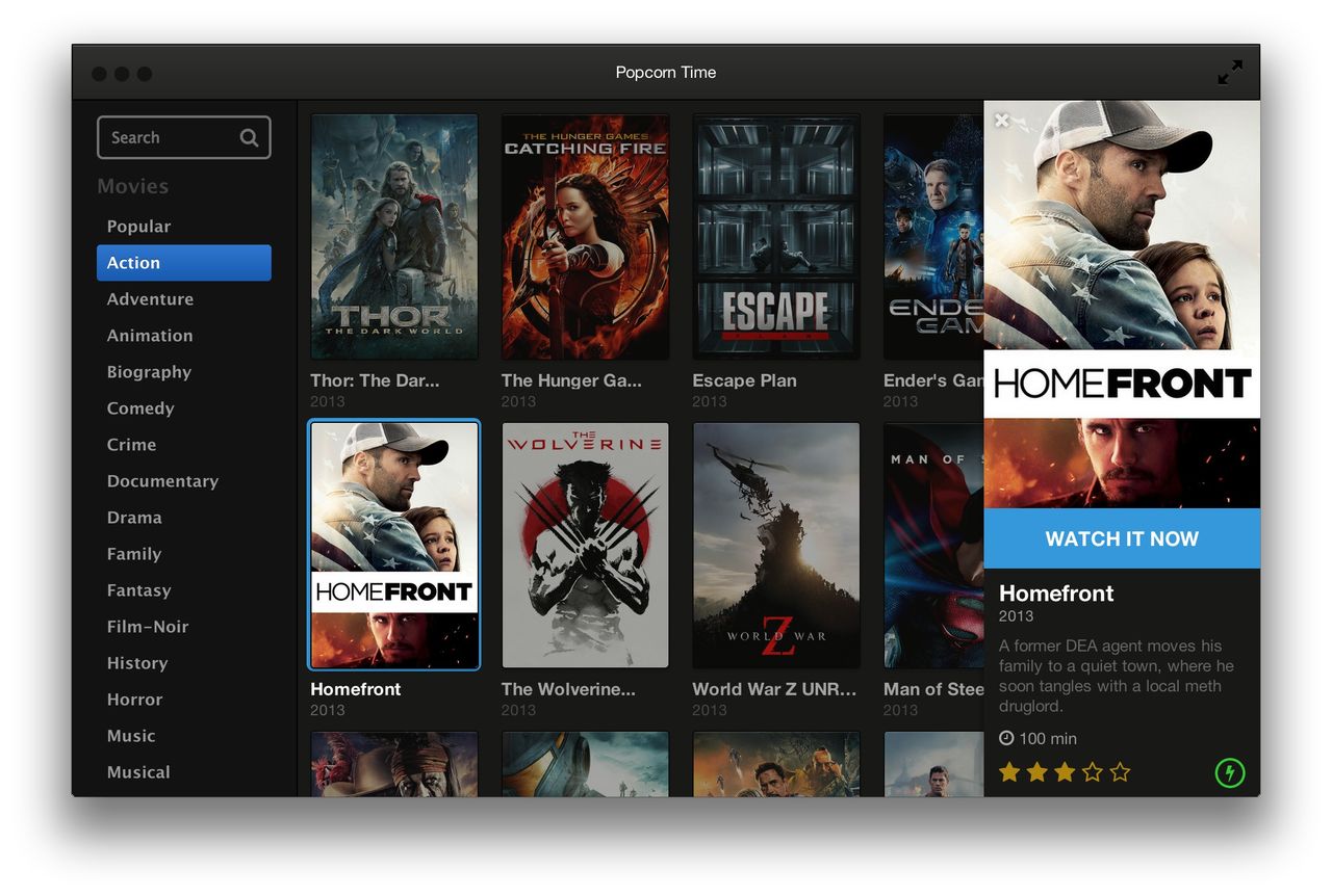 Popcorn Time strömmar filmer via torrent