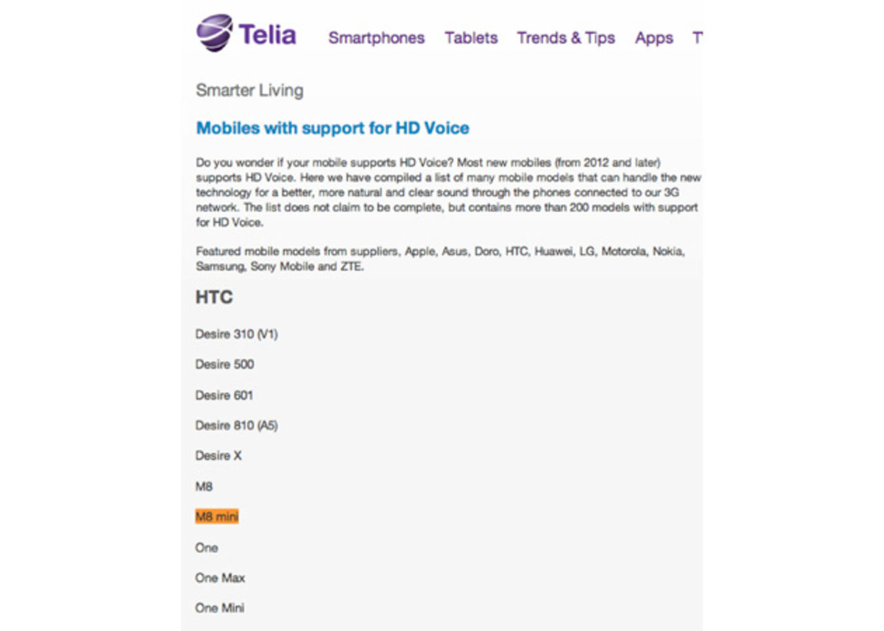 Telia läcker HTC One M8 mini