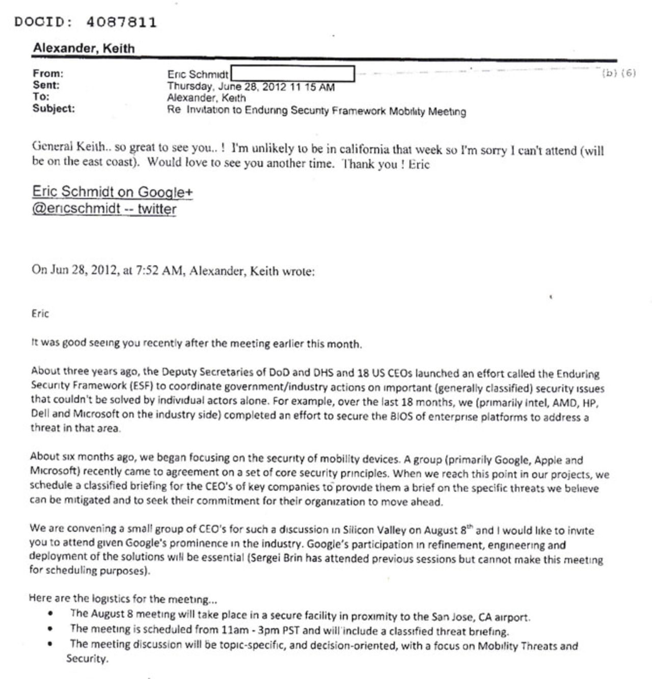 Mail mellan NSA och Google-chefer visar på samarbete